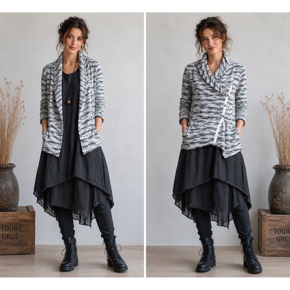 Saturday Sunday Cardigan‎ Jacket XS Gray Space Dye Shawl Collar Boho Lagenlook
